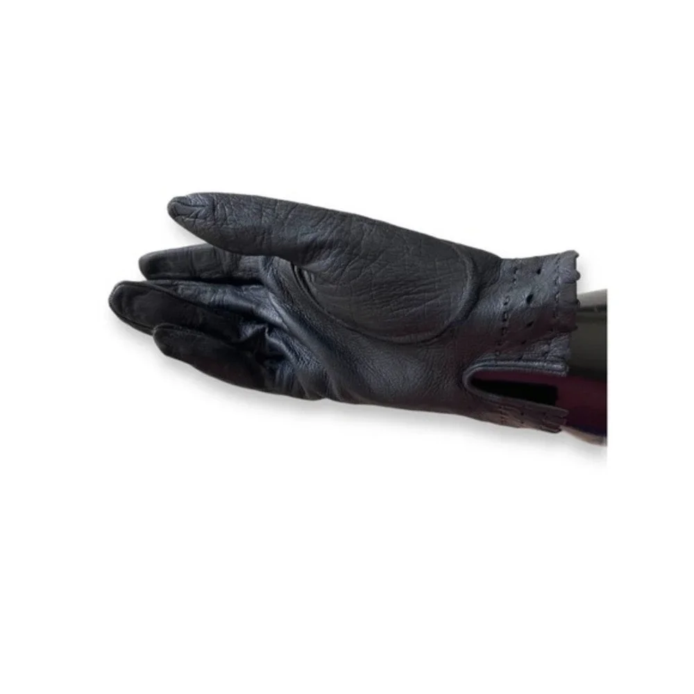 Vintage Detailed Cutout Above Wrist Black Driving Gloves 1960’s Ruffle